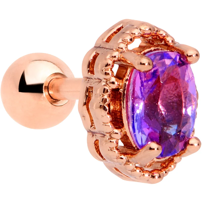 Women's Earrings – Elegant Designs for Every Personality--16 Gauge 1/4 Purple Tourmaline Rose Gold Tone Cartilage Tragus Earring