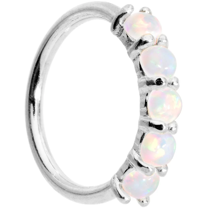 Comfortable Nose Rings with Stylish Touch -18 Gauge White Synthetic Opal 14kt White Gold Seamless Circular Ring Comfortable Nose Rings with Stylish Touch -18 Gauge White Synthetic Opal 14kt White Gold Seamless Circular Ring