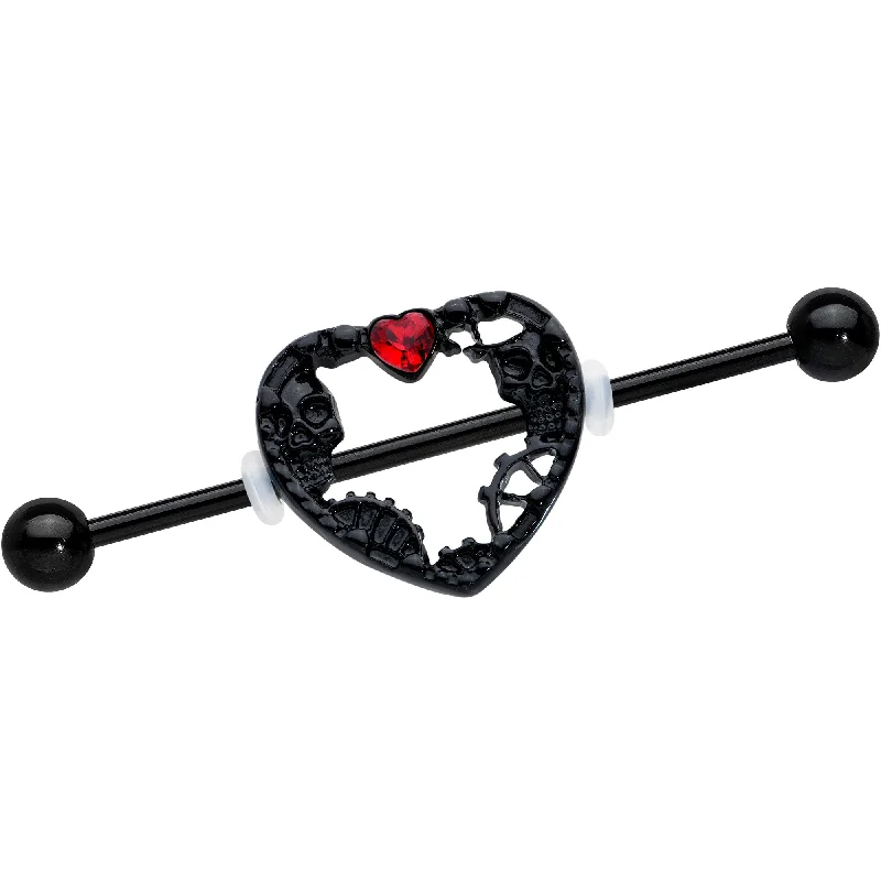 Women's Earrings – Elegant Designs for Every Personality--14 Gauge Red Gem Black Heart Steampunk Skeleton Industrial Barbell 38mm Women's Earrings – Elegant Designs for Every Personality--14 Gauge Red Gem Black Heart Steampunk Skeleton Industrial Barbell 38mm