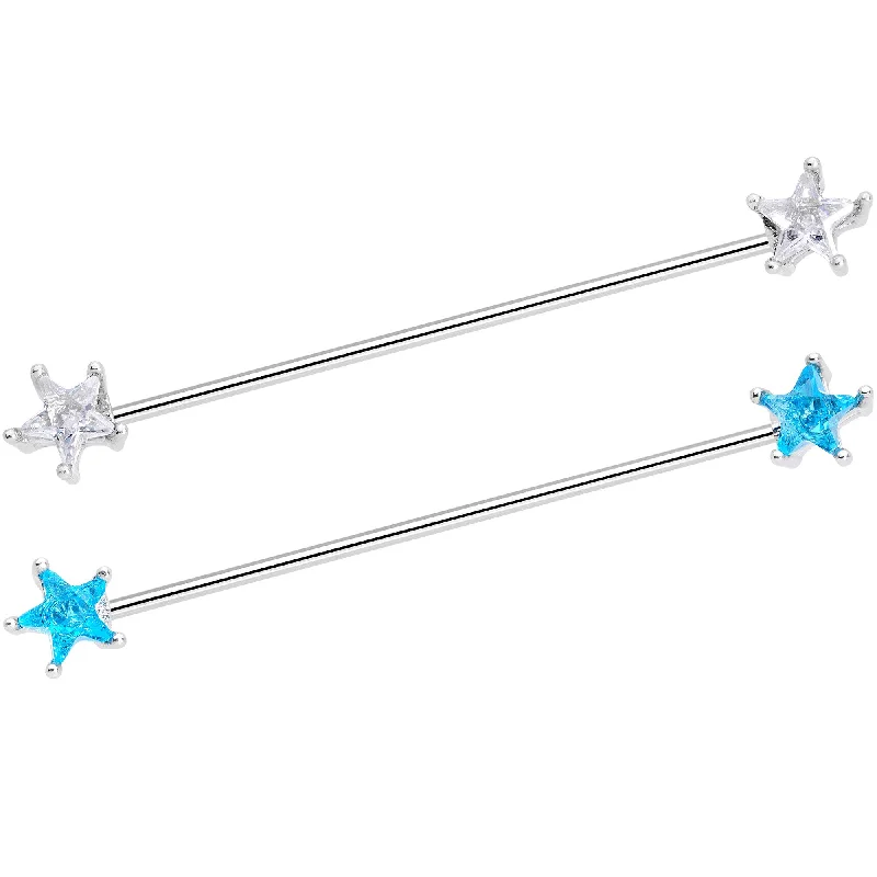 Women's Earrings – Elegant Designs for Every Personality--16 Gauge Clear Blue CZ Gem Stars Industrial Barbell Bonus Pack Set Women's Earrings – Elegant Designs for Every Personality--16 Gauge Clear Blue CZ Gem Stars Industrial Barbell Bonus Pack Set