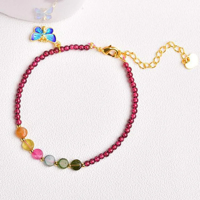 Chic Anklets with Vibrant Stones-Buddha Stones Garnet Tourmaline Butterfly Protection Bracelet Anklet Chic Anklets with Vibrant Stones-Buddha Stones Garnet Tourmaline Butterfly Protection Bracelet Anklet