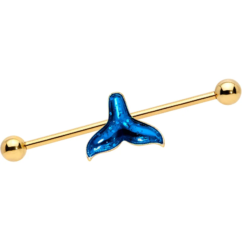 Women's Earrings – Elegant Designs for Every Personality--14 Gauge Gold Tone Iridescent Mermaid Tail Industrial Barbell 38mm