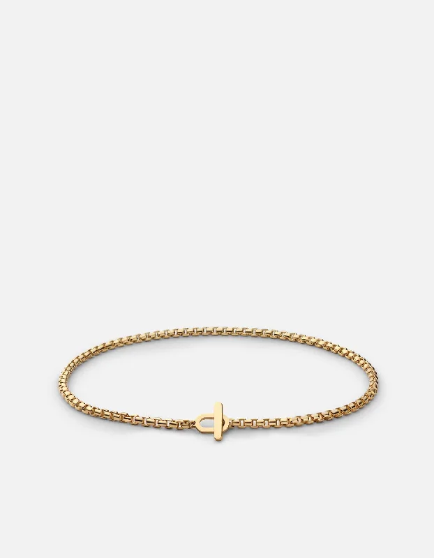 Men's Leather Cuff Bracelets with Engraving-Venetian Bar Chain Bracelet, 14k Gold