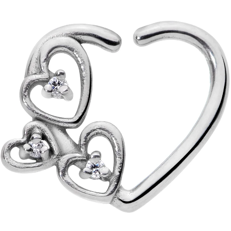 Custom Lip Rings for Personal Looks16 Gauge 3/8 Clear CZ Gem Multiple Heart Right Ear Closure Ring Custom Lip Rings for Personal Looks16 Gauge 3/8 Clear CZ Gem Multiple Heart Right Ear Closure Ring