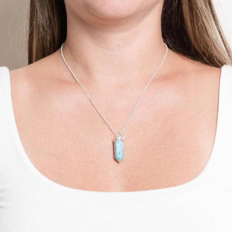 Shop Classic Women's Necklaces & Pendants with a Modern Twist-Rare Genuine Larimar Crystal Point Necklace Shop Classic Women's Necklaces & Pendants with a Modern Twist-Rare Genuine Larimar Crystal Point Necklace