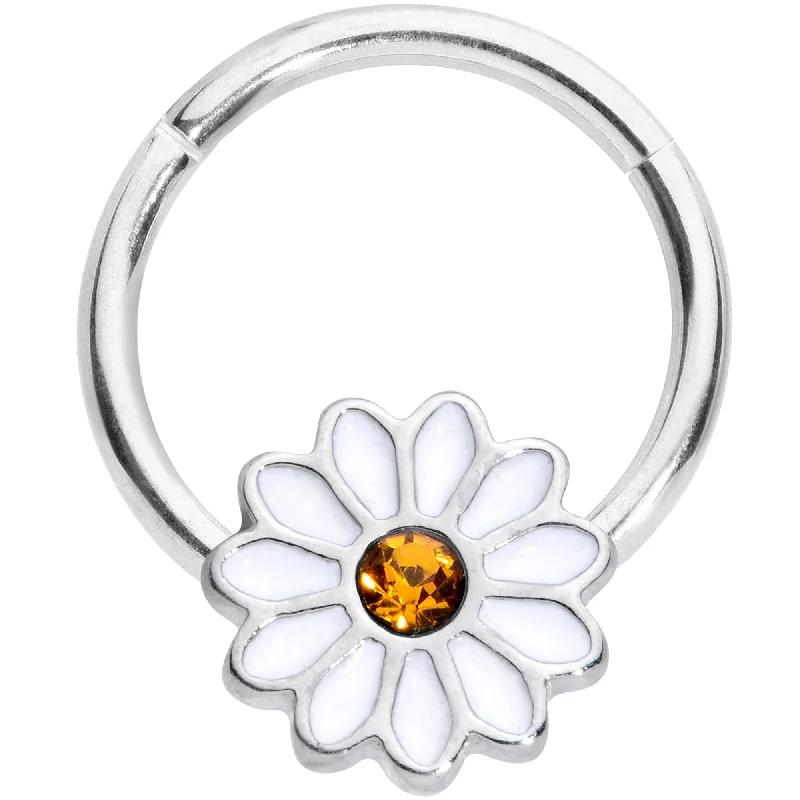 Simple Yet Elegant Nose Rings -16 Gauge 3/8 Yellow Gem Hippie White Daisy Flower Hinged Segment Ring Simple Yet Elegant Nose Rings -16 Gauge 3/8 Yellow Gem Hippie White Daisy Flower Hinged Segment Ring
