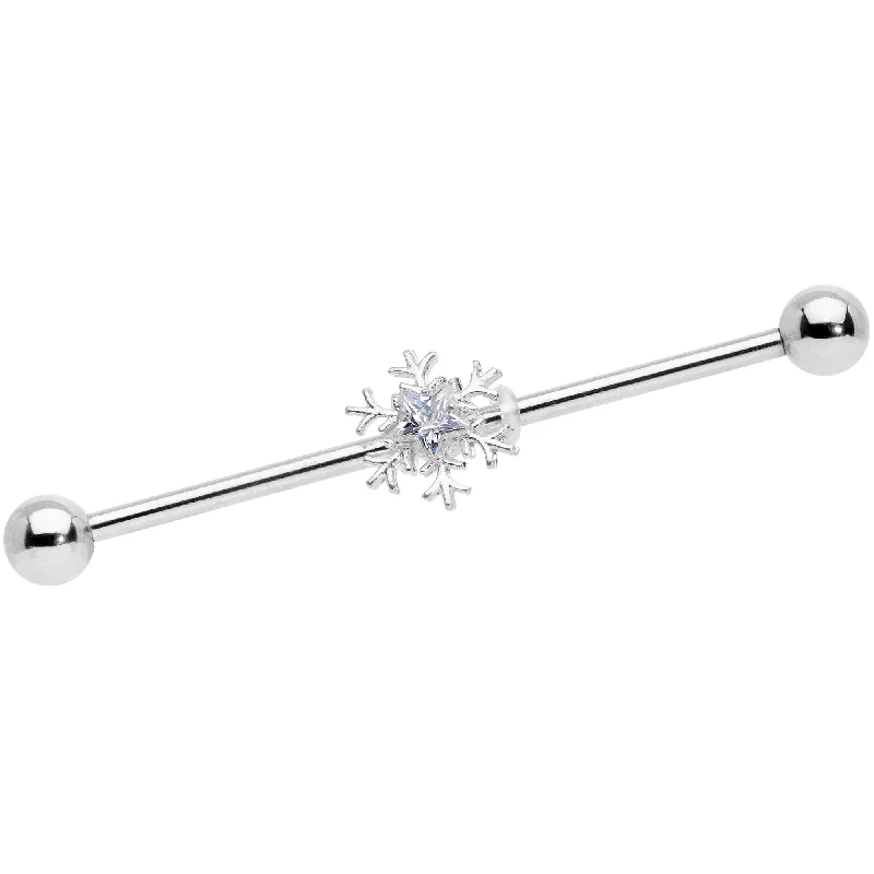 Women's Earrings – Elegant Designs for Every Personality--14 Gauge Clear Gem Snowflake Industrial Barbell 38mm