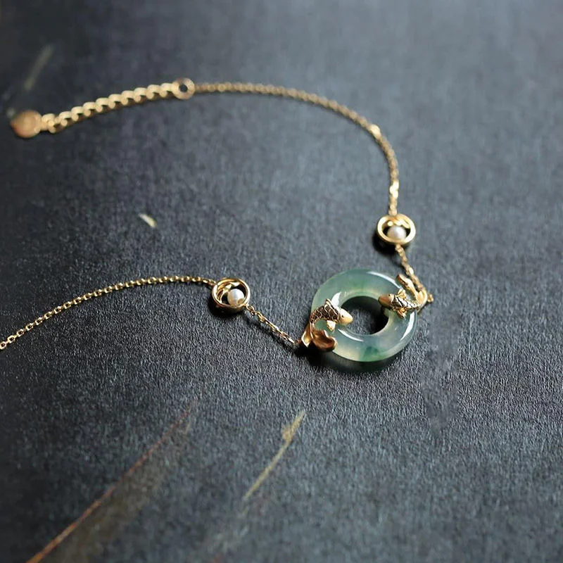 Women's Bangles with Emeralds-Buddha Stones Cyan Jade Koi Fish Healing Harmony Bracelet Women's Bangles with Emeralds-Buddha Stones Cyan Jade Koi Fish Healing Harmony Bracelet
