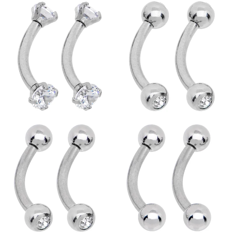 Women's Earrings – Elegant Designs for Every Personality--16 Gauge 5/16 CZ Gem Internally Threaded Curved Eyebrow Ring Pack Set of 8