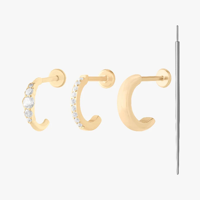 Women's Earrings – Elegant Designs for Every Personality--Flatback Huggie Stack Set
