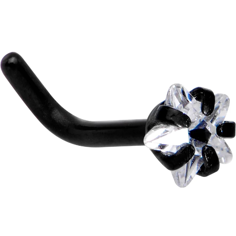 Nose Rings with Star Shape -18 Gauge 1/4 Clear Star 3mm CZ Gem Black IP L-Shape Nose Ring Nose Rings with Star Shape -18 Gauge 1/4 Clear Star 3mm CZ Gem Black IP L-Shape Nose Ring