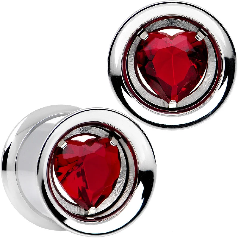 Women's Earrings – Elegant Designs for Every Personality--13mm Red Heart Steel Double Flare Internally Threaded Plug Set Women's Earrings – Elegant Designs for Every Personality--13mm Red Heart Steel Double Flare Internally Threaded Plug Set