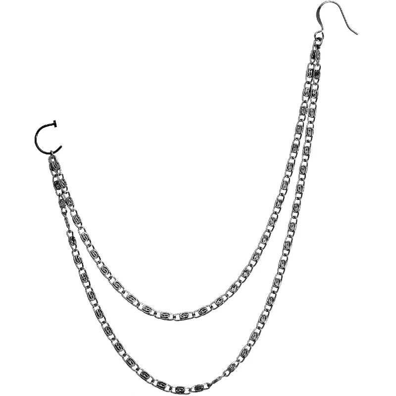 Nose Rings with Elegant Designs -Handcrafted Black Anodized Double Sweep Ear to Nose Chain Nose Rings with Elegant Designs -Handcrafted Black Anodized Double Sweep Ear to Nose Chain