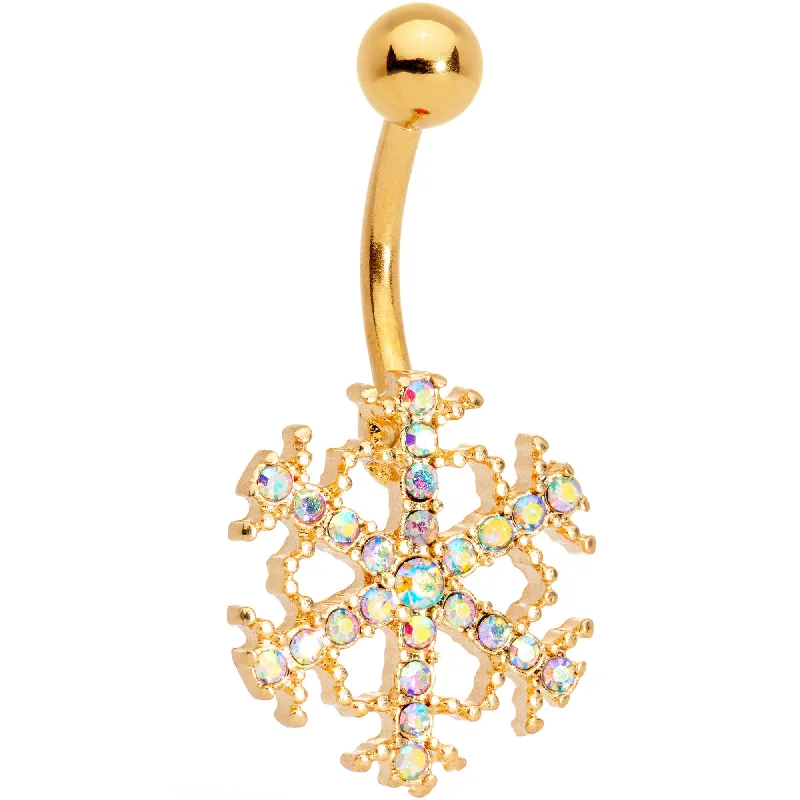 Designer Belly Rings with Custom Features -Aurora Gem Gold Tone Splashy Snowflake Belly Ring Designer Belly Rings with Custom Features -Aurora Gem Gold Tone Splashy Snowflake Belly Ring
