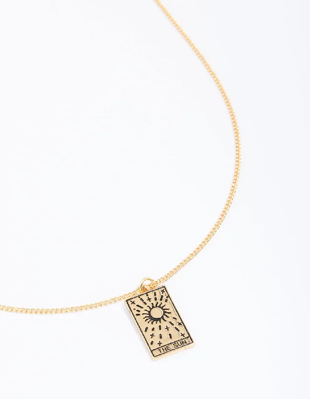 Shop Classic Women's Necklaces & Pendants with a Modern Twist-Gold Plated Sun Tarot Card Pendant Necklace Shop Classic Women's Necklaces & Pendants with a Modern Twist-Gold Plated Sun Tarot Card Pendant Necklace