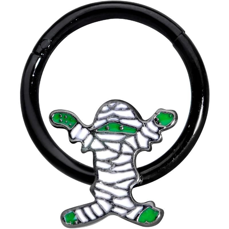 Nose Rings with Precious Stones -16 Gauge 3/8 White Green Mummy Black Halloween Hinged Segment Ring Nose Rings with Precious Stones -16 Gauge 3/8 White Green Mummy Black Halloween Hinged Segment Ring