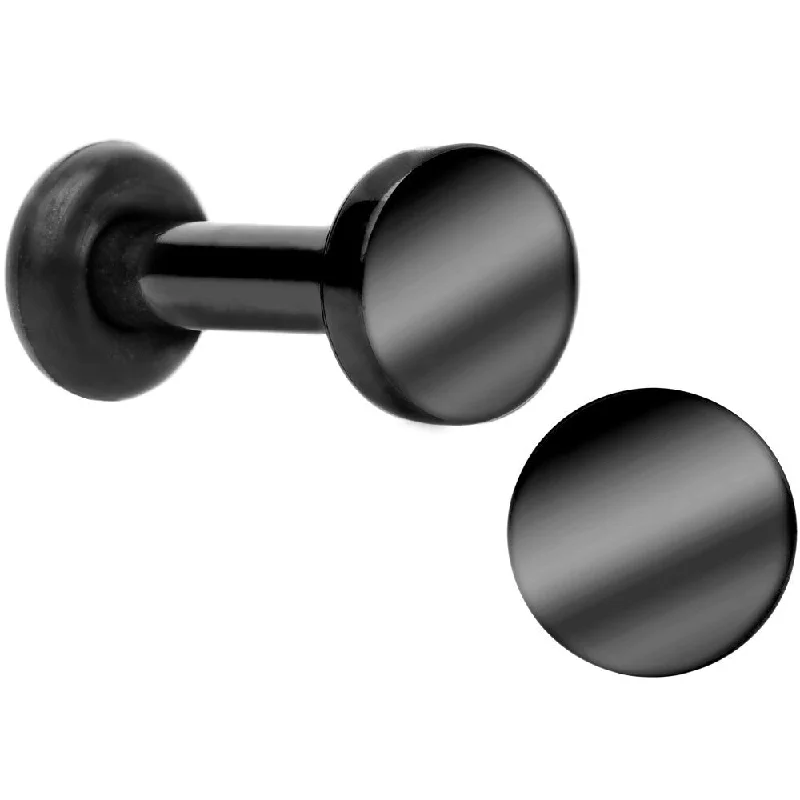 Women's Earrings – Elegant Designs for Every Personality--12 Gauge Black Titanium Plated Steel Flat Top Single Flare Plug Set Women's Earrings – Elegant Designs for Every Personality--12 Gauge Black Titanium Plated Steel Flat Top Single Flare Plug Set