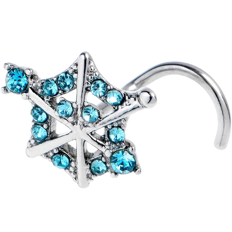 Designer Nose Rings for Statement Fashion -20 Gauge 7mm Blue Gem Spiderweb Goth Left Side Nose Screw Designer Nose Rings for Statement Fashion -20 Gauge 7mm Blue Gem Spiderweb Goth Left Side Nose Screw