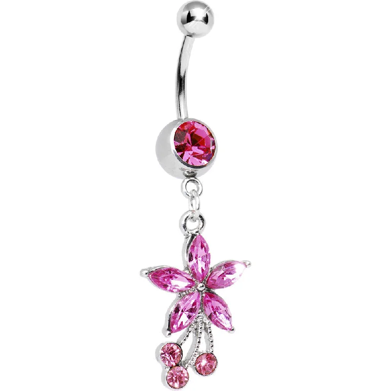 Beautiful Belly Rings for Fashion-Forward Style -Wild Flower Pink CZ Belly Ring