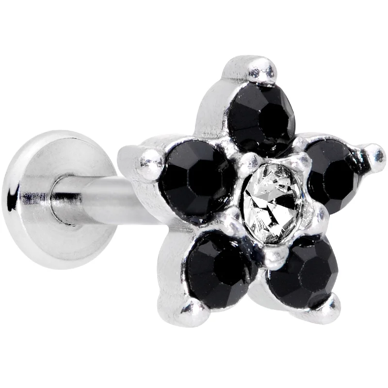 Lip Rings for Contemporary Fashionistas16 Gauge 5/16 CZ Gem Black Gem Flower Internally Threaded Labret