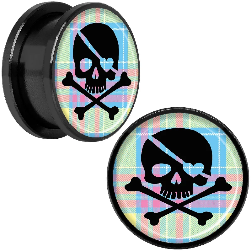 Women's Earrings – Elegant Designs for Every Personality--Pink Green Plaid Heart Skull Black Anodized Screw Fit Plug Set 18mm Women's Earrings – Elegant Designs for Every Personality--Pink Green Plaid Heart Skull Black Anodized Screw Fit Plug Set 18mm