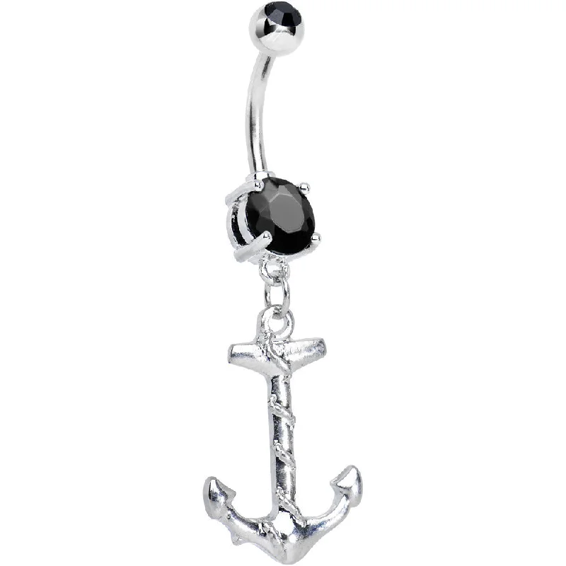 Belly Rings for Unique Fashion Statements -Black Gem Nautical Anchor Dangle Belly Ring Belly Rings for Unique Fashion Statements -Black Gem Nautical Anchor Dangle Belly Ring