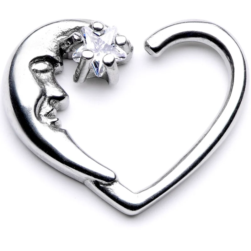 Women's Earrings – Elegant Designs for Every Personality--16 Gauge 3/8 Clear CZ Gem Star in the Moon Right Heart Closure Ring Women's Earrings – Elegant Designs for Every Personality--16 Gauge 3/8 Clear CZ Gem Star in the Moon Right Heart Closure Ring