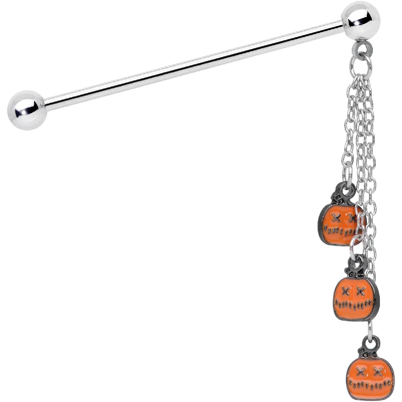 Women's Earrings – Elegant Designs for Every Personality--14 Gauge Halloween Pumpkin Chain Dangle Industrial Barbell 38mm Women's Earrings – Elegant Designs for Every Personality--14 Gauge Halloween Pumpkin Chain Dangle Industrial Barbell 38mm