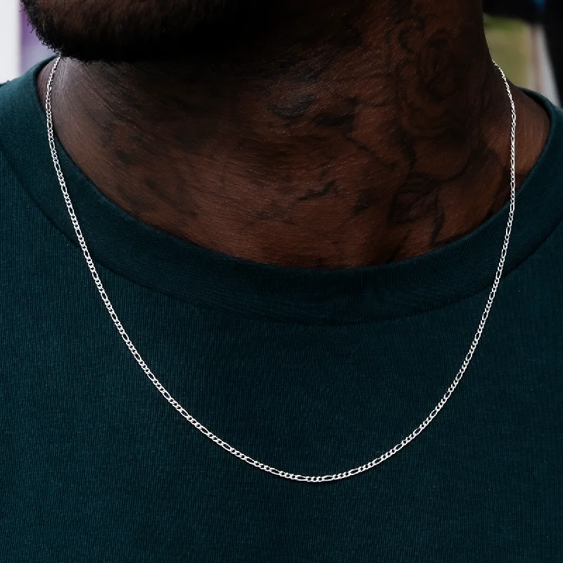 Exclusive Men's Necklaces & Pendants for the Modern Gentleman-Figaro Chain in White Gold- 2mm Exclusive Men's Necklaces & Pendants for the Modern Gentleman-Figaro Chain in White Gold- 2mm