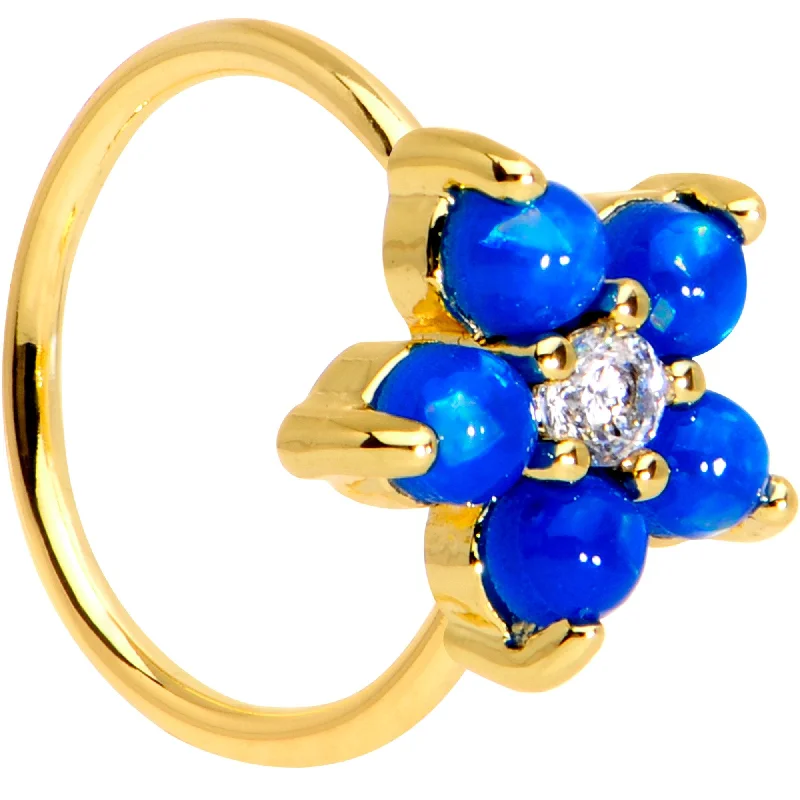 Classic Nose Rings with Simple Finish -20 Gauge Clear CZ Blue Faux Opal Gold Tone Flower Circular Ring Classic Nose Rings with Simple Finish -20 Gauge Clear CZ Blue Faux Opal Gold Tone Flower Circular Ring