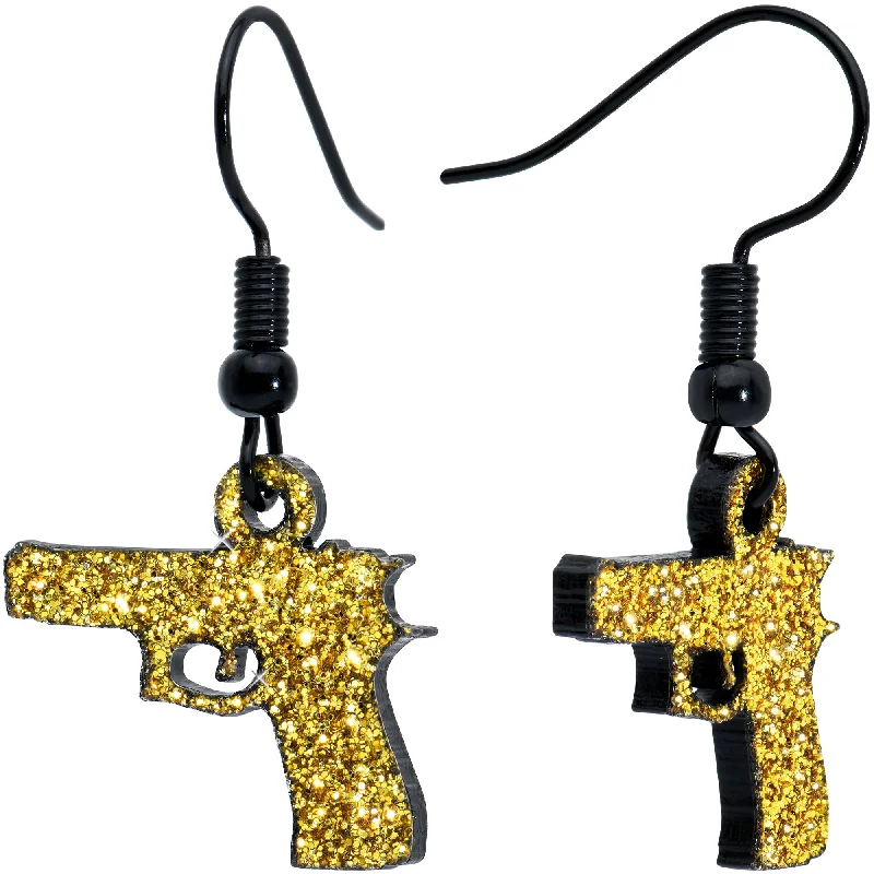 Women's Earrings – Elegant Designs for Every Personality--Yellow Glitter Gun Fishhook Dangle Earrings
