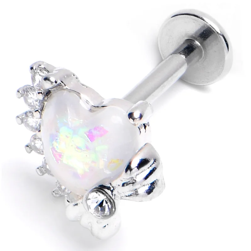 Lip Rings with Gemstone Accents16 Gauge 5/16 White Faux Opal Sunny Heart Labret Monroe Tragus