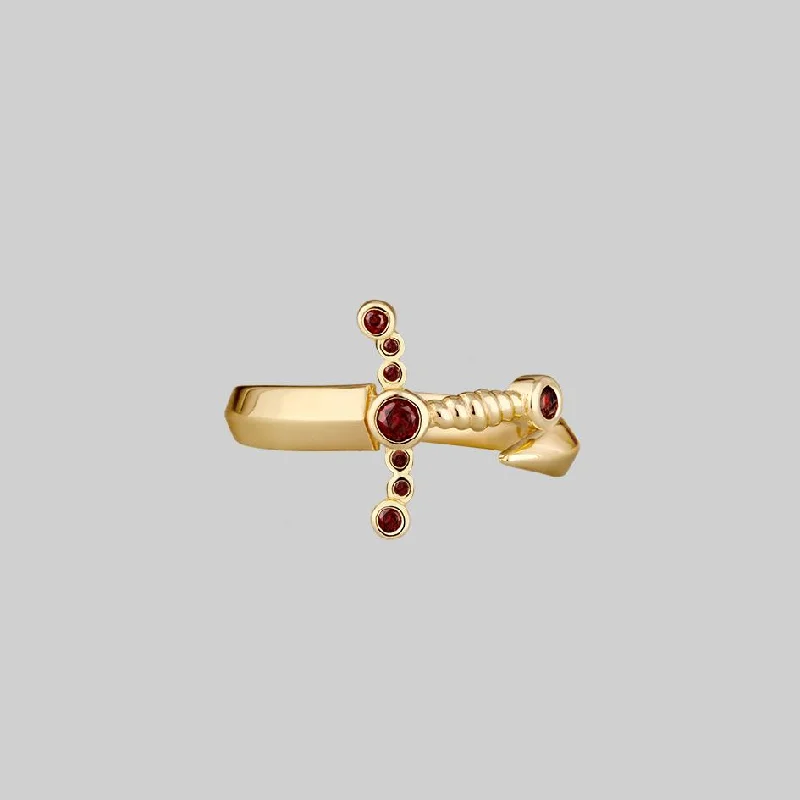 Chic Women's Rings for Fashion-Forward Looks-MAJESTY. Garnet Dagger Wrap Ring - Gold Chic Women's Rings for Fashion-Forward Looks-MAJESTY. Garnet Dagger Wrap Ring - Gold