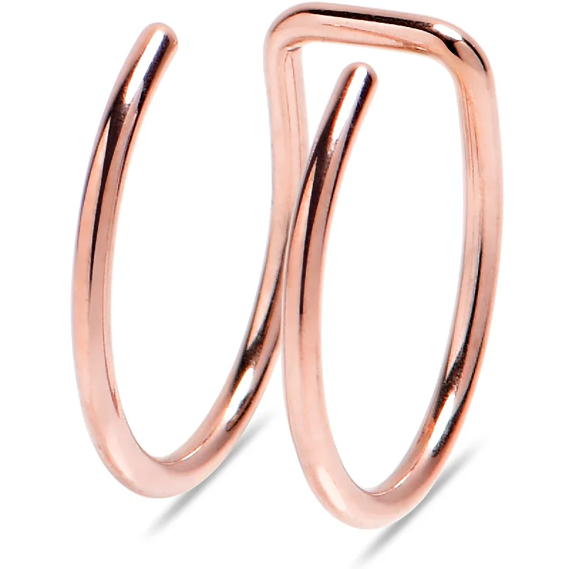 Women's Earrings – Elegant Designs for Every Personality--Rose Gold Stainless Steel Clip on Double Hoop Fake Cartilage Earring Ear Cuff