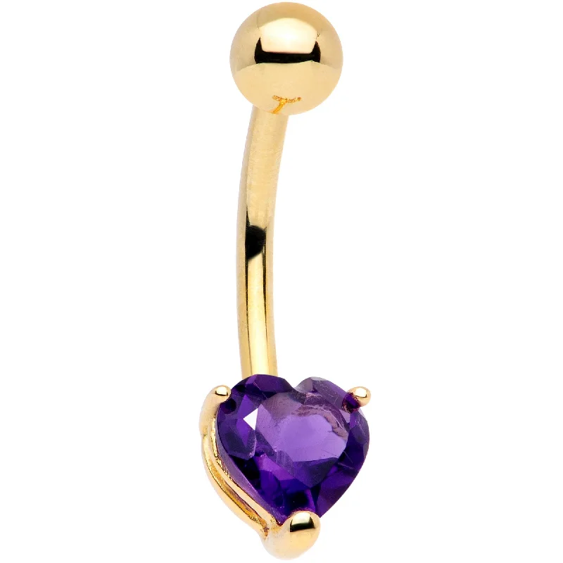 Beautiful Belly Rings with Polished Shine -16 Gauge Solid 14KT Yellow Gold GENUINE Light AMETHYST Heart Solitaire Belly Ring Beautiful Belly Rings with Polished Shine -16 Gauge Solid 14KT Yellow Gold GENUINE Light AMETHYST Heart Solitaire Belly Ring