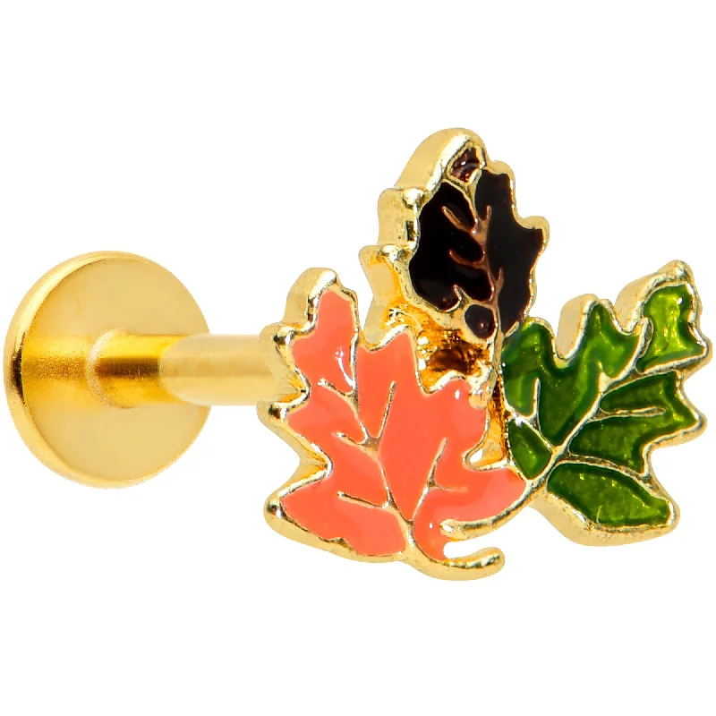 Classic and Elegant Lip Rings for Casual Wear16 Gauge 5/16 Gold Tone Lovely Autumn Leaf Trio Labret Monroe Tragus