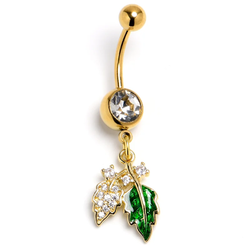 Belly Rings with Unique Gemstones for Stunning Effect -Clear Gem Gold Tone Natures Glamour Dangle Belly Ring Belly Rings with Unique Gemstones for Stunning Effect -Clear Gem Gold Tone Natures Glamour Dangle Belly Ring