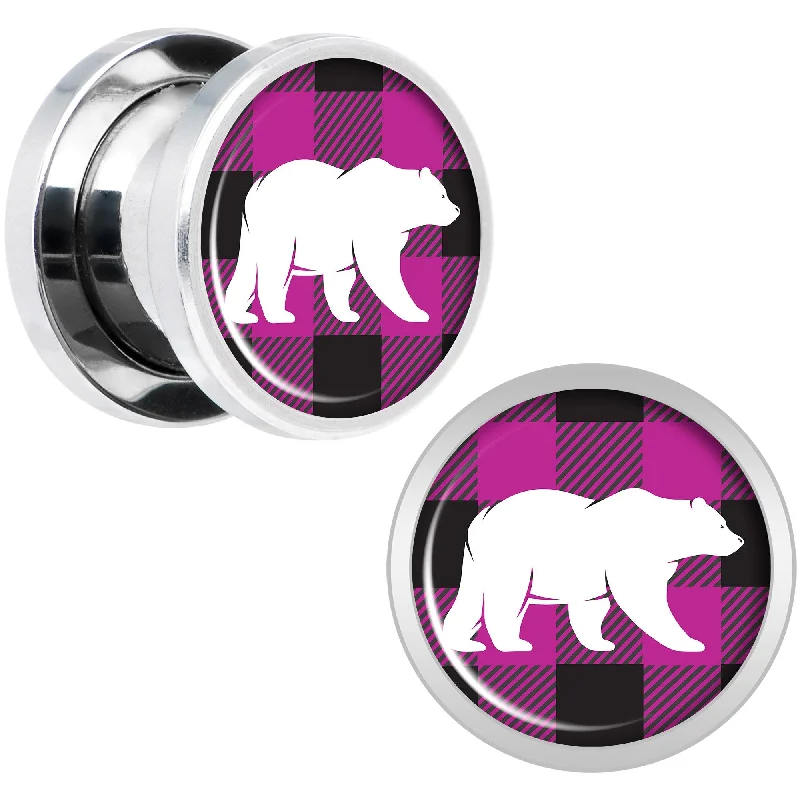Women's Earrings – Elegant Designs for Every Personality--Pink Black Plaid Polar Bear Screw Fit Plug Set Sizes 5mm to 20mm Women's Earrings – Elegant Designs for Every Personality--Pink Black Plaid Polar Bear Screw Fit Plug Set Sizes 5mm to 20mm