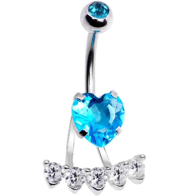 Stunning Belly Rings for Trendy Looks -Aqua CZ Gem Sweet Heart Sweep Dangle Belly Ring Stunning Belly Rings for Trendy Looks -Aqua CZ Gem Sweet Heart Sweep Dangle Belly Ring