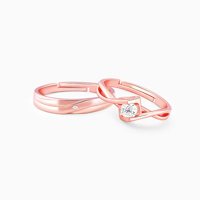 Chic Women's Rings for Fashion-Forward Looks-Rose Gold Two As One Couple Rings