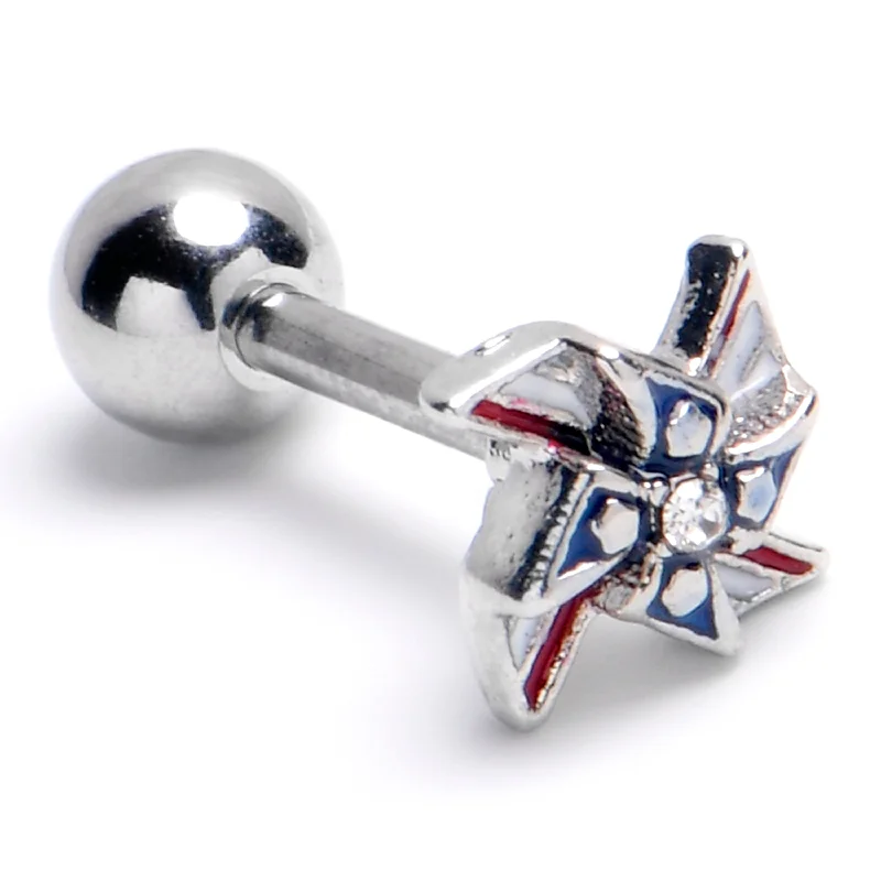 Women's Earrings – Elegant Designs for Every Personality--16 Gauge 1/4 Clear Gem Festive Patriot Pinwheel Cartilage Tragus Earring