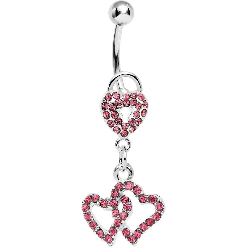 Trendy Belly Rings with Stunning Details -Pink Gem Triple Amorous Hearts Dangle Belly Ring Trendy Belly Rings with Stunning Details -Pink Gem Triple Amorous Hearts Dangle Belly Ring