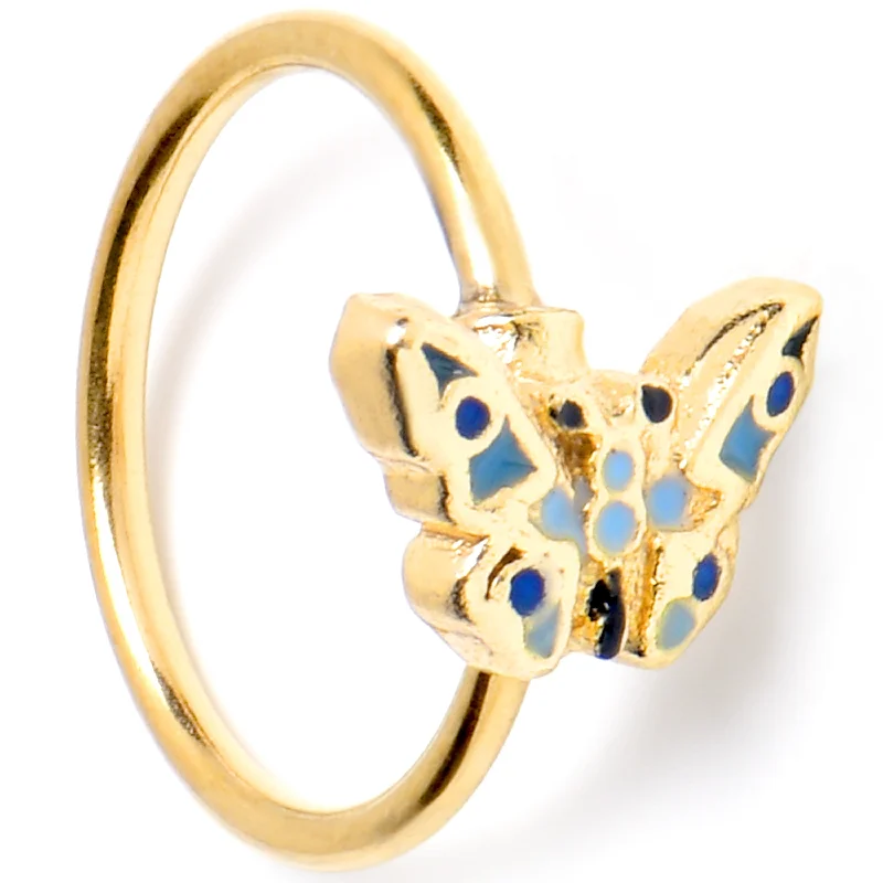 Nose Rings for Luxurious Look -20 Gauge 5/16 Gold Tone Evening Butterfly Nose Hoop