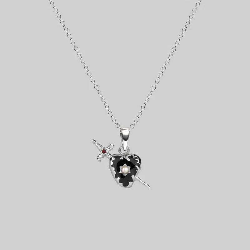 Shop Classic Women's  Necklaces & Pendants with a Modern Twist-DEVOTION. Black Heart & Sword Silver Necklace