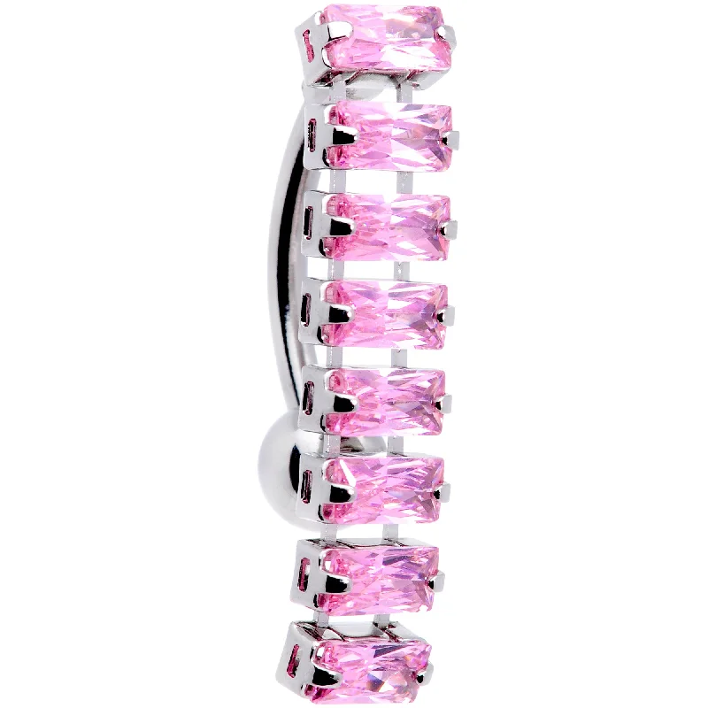 Comfortable Belly Rings for Easy Wear -Pink CZ Gem Band of Beauty Top Mount Belly Ring Comfortable Belly Rings for Easy Wear -Pink CZ Gem Band of Beauty Top Mount Belly Ring
