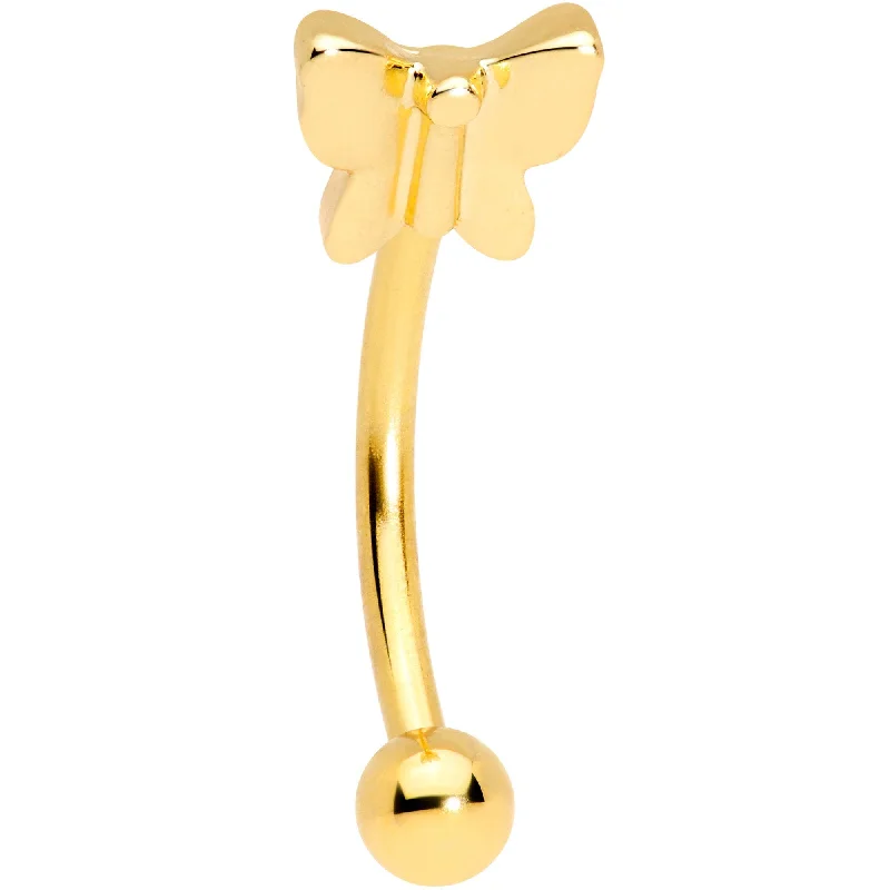 Women's Earrings – Elegant Designs for Every Personality--16 Gauge 3/8 Gold Tone Stylized Butterfly Curved Eyebrow Ring