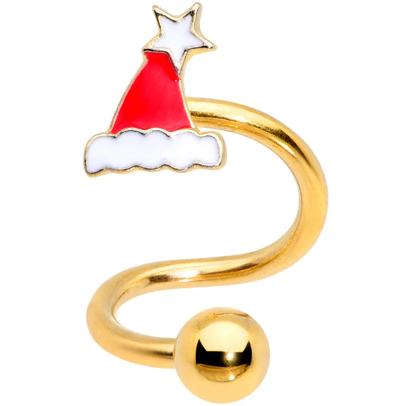 Lip Rings for Creative Piercings14 Gauge 3/8 Gold Tone Santa Hat Christmas Spiral Twister Belly Ring Lip Rings for Creative Piercings14 Gauge 3/8 Gold Tone Santa Hat Christmas Spiral Twister Belly Ring