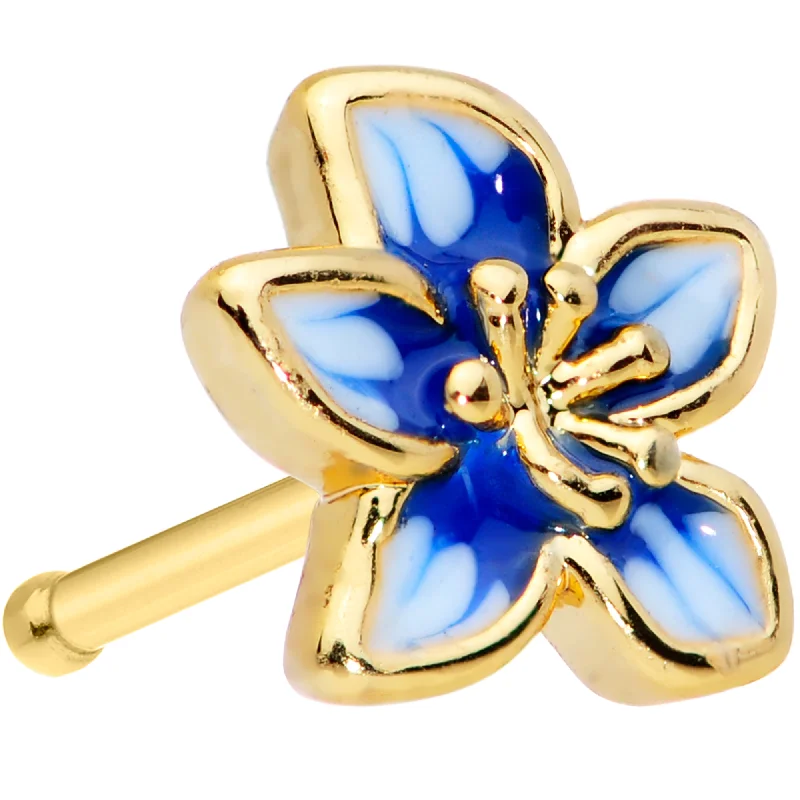 Bold Nose Rings with Glamorous Stones -20 Gauge 1/4 Gold Tone White Blue Flower Nose Bone Bold Nose Rings with Glamorous Stones -20 Gauge 1/4 Gold Tone White Blue Flower Nose Bone