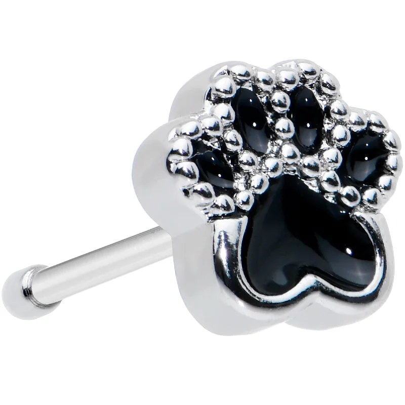 Custom Nose Rings -20 Gauge 1/4 Textured Black Paw Print Nose Bone