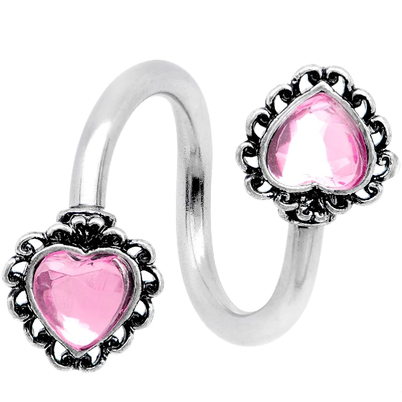 Belly Rings with Unique Stone Patterns -Pink Gem Valentines Day Hearts on Hearts Spiral Twister Belly Ring Belly Rings with Unique Stone Patterns -Pink Gem Valentines Day Hearts on Hearts Spiral Twister Belly Ring